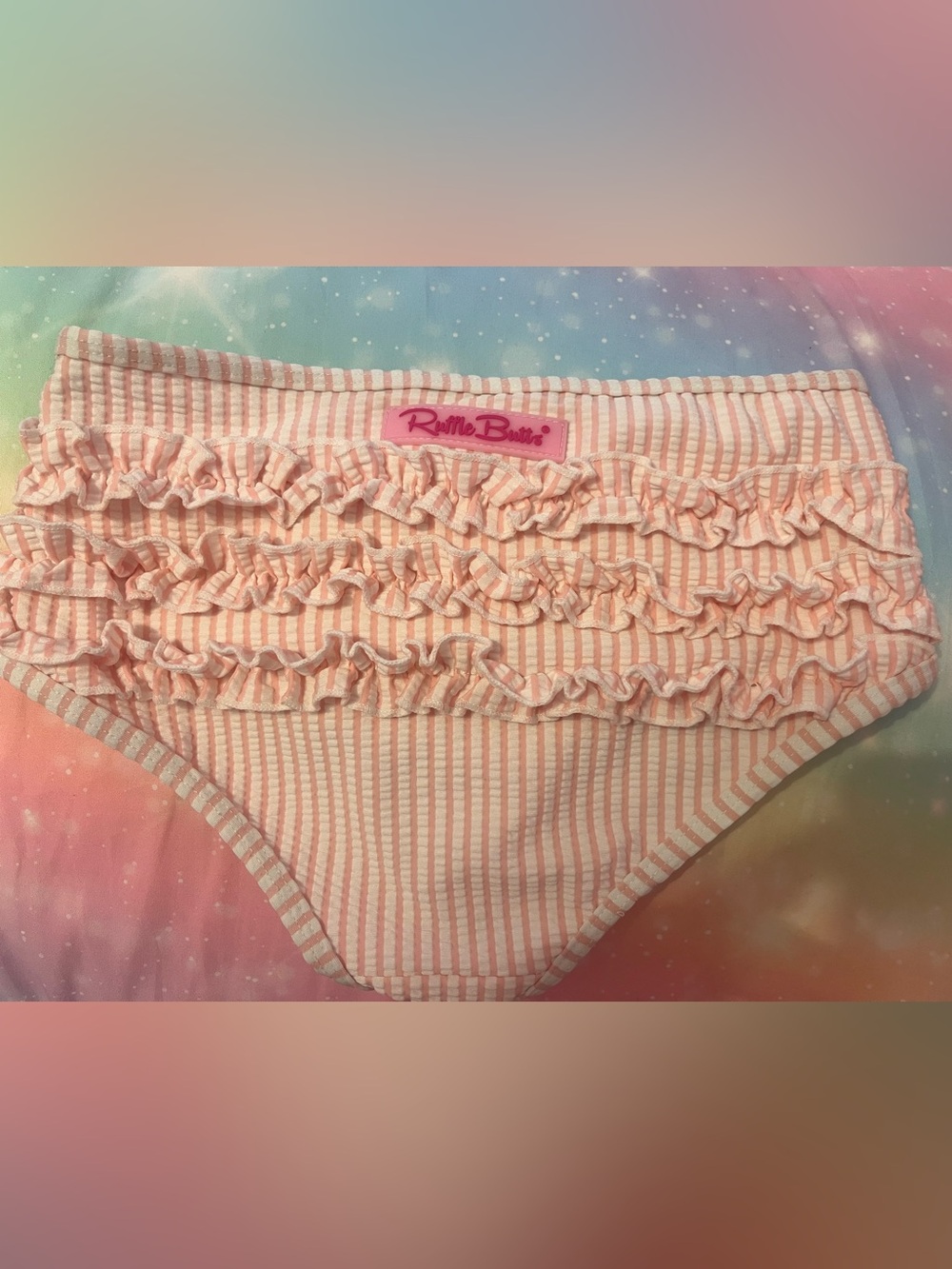 Ruffle Butts Pink and White Striped Ruffle Bathing Suit bottoms